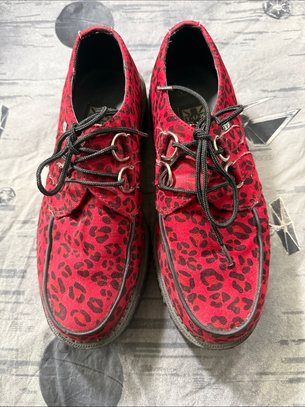 GUC TUK VEGAN SUEDE RARE RED LEOPARD CREEPERS SZ UK 7 - Picture 2 of 8